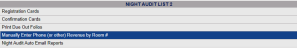 Night Audit List 2 section of the Night Audit Menu with Manually Enter Phone (or other) Revenue by Room number option selected